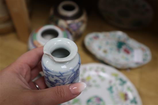 A group of Chinese porcelain, a bamboo brushpot etc